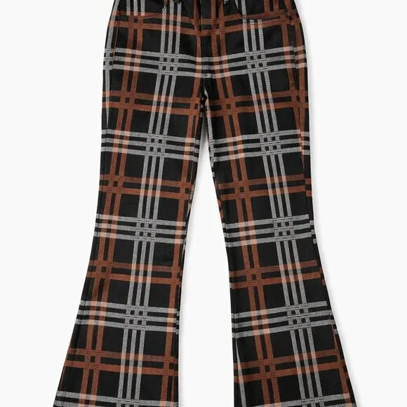 American Eagle Plaid Bootcut Flare Pants | Super High Rise | Black & Brown - Picture 3 of 4